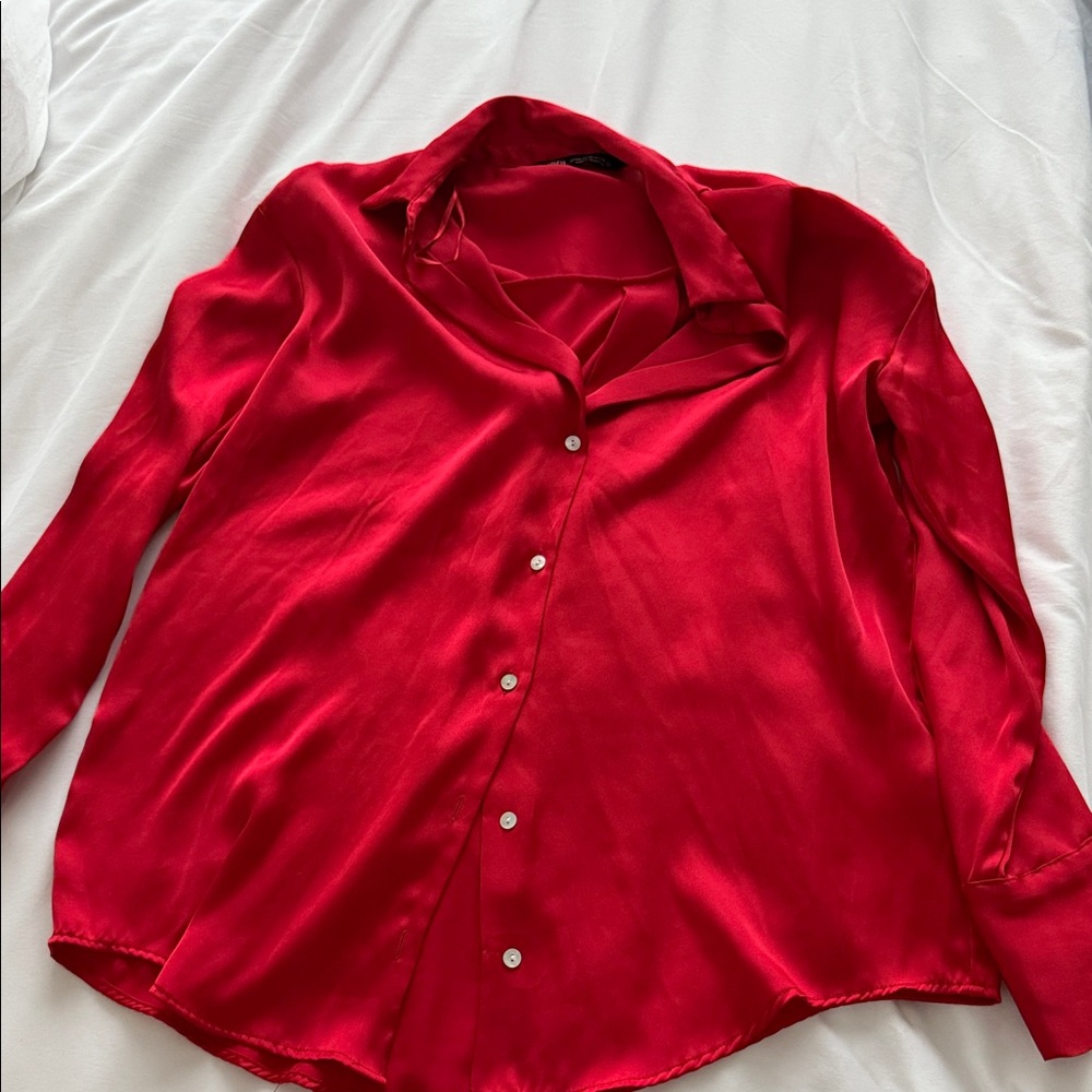 Zara Vibrant Red Button Down Shirt